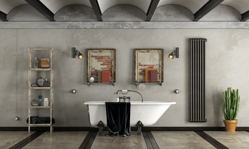 Bathroom in industrial style with bathtub