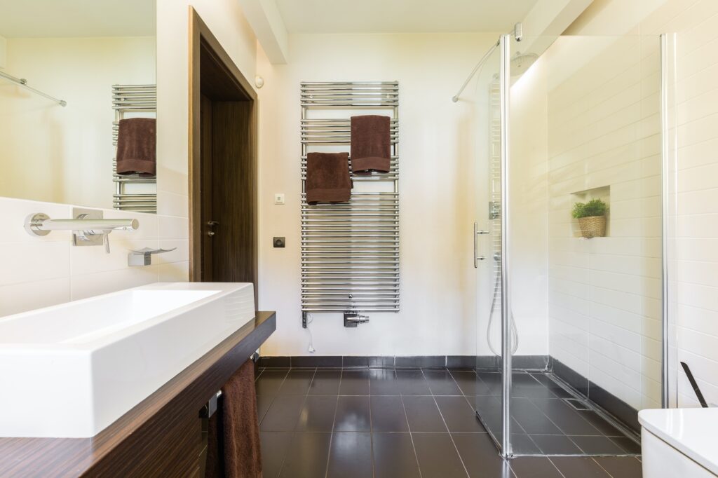 Glass shower in elegant bathroom
