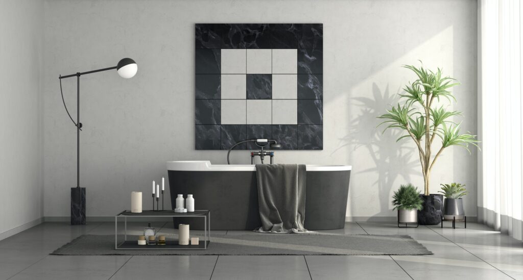 Minimalist black and white bathroom